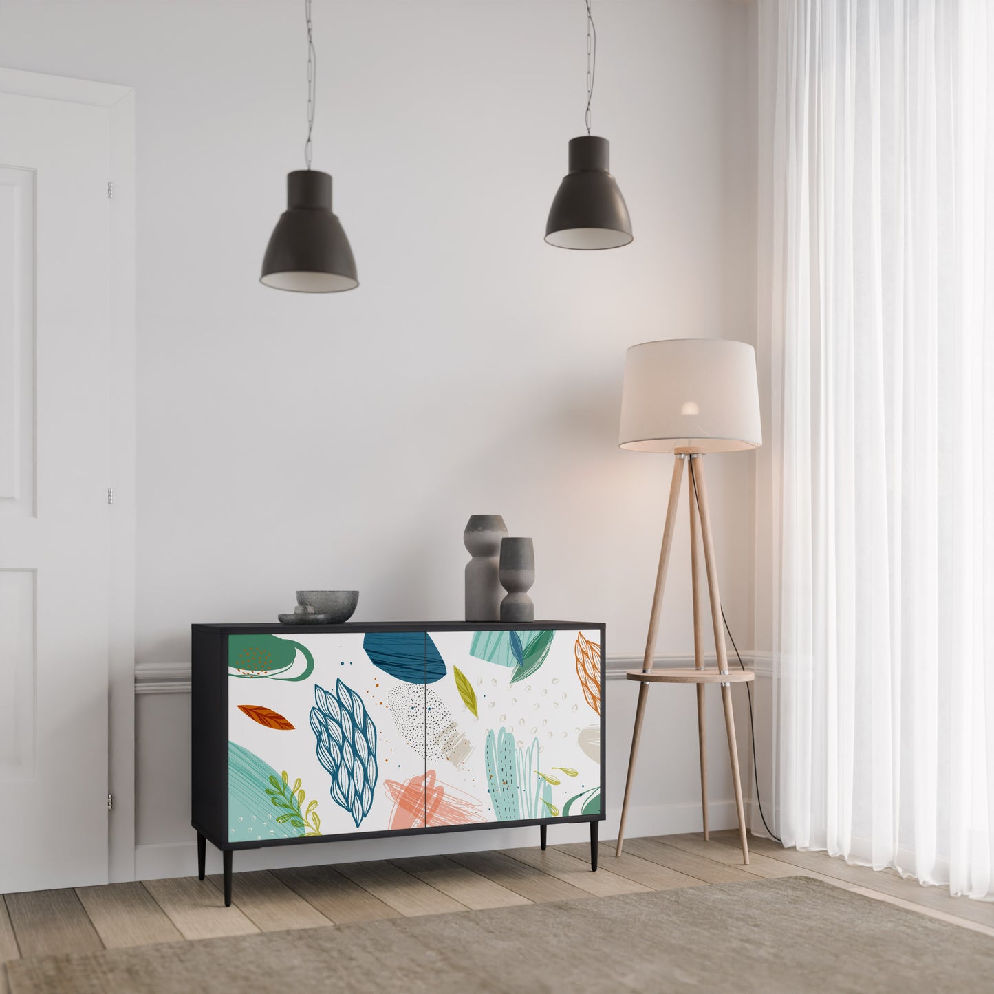 BOTANICAL HURRICANE 2-dörrars skänk i svart finish