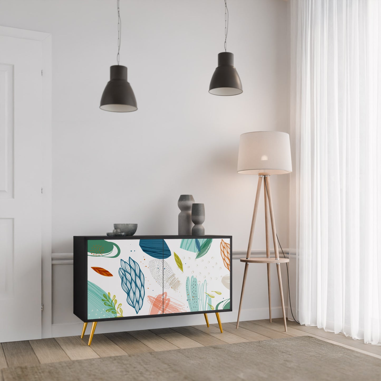 BOTANICAL HURRICANE 2-dörrars skänk i svart finish