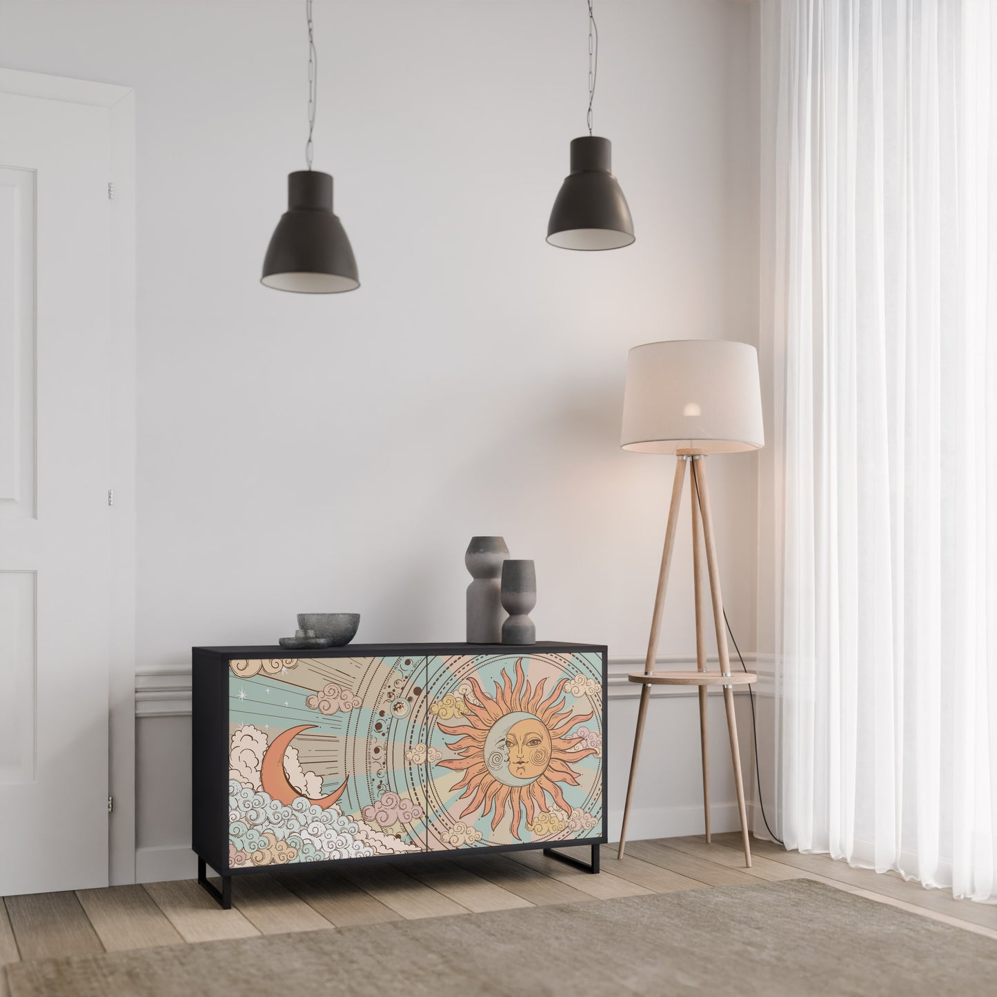 MYSTICAL STRUCTURE 2-Door Sideboard in Black Finish