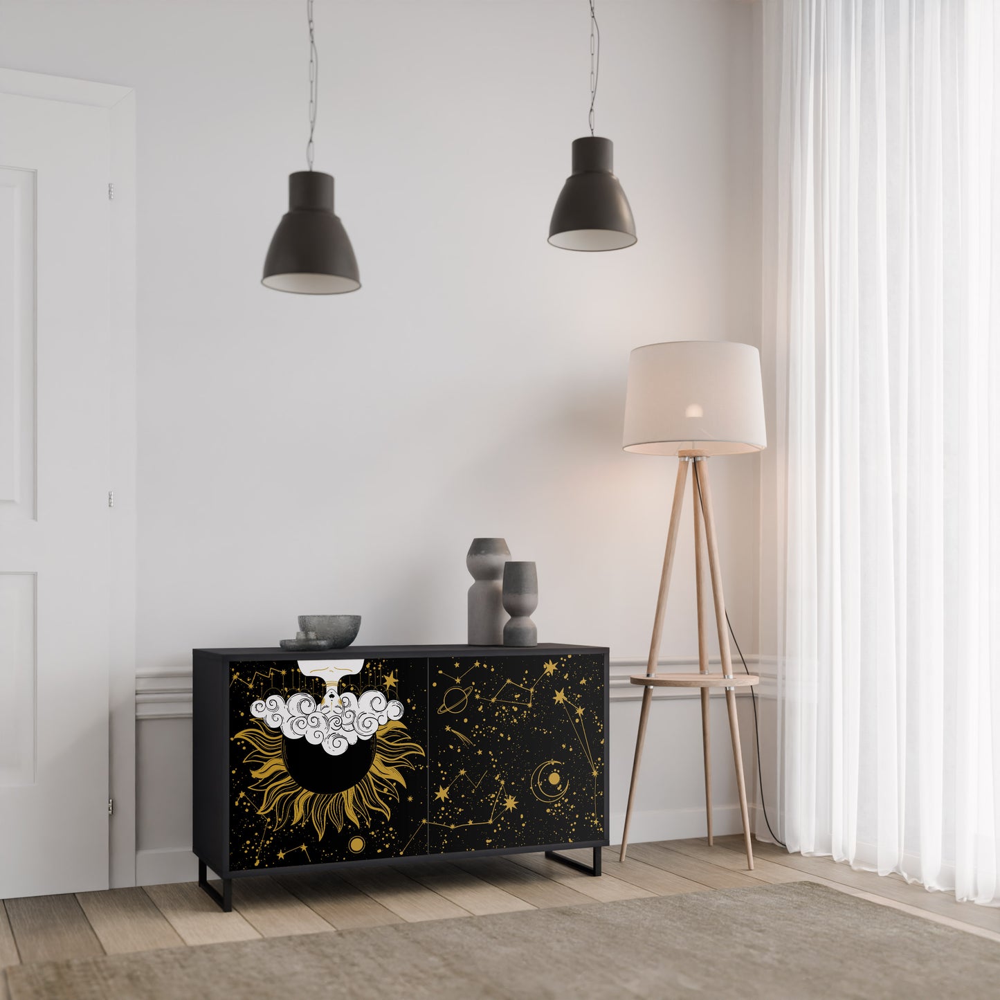 STELLAR CONSTELLATIONS 2-dörrars skänk i svart finish