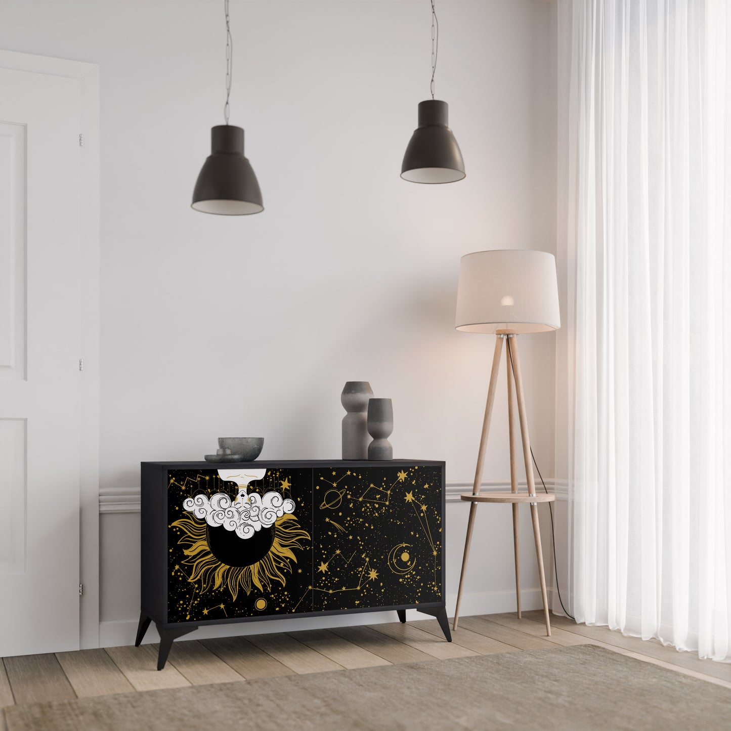 STELLAR CONSTELLATIONS 2-dörrars skänk i svart finish