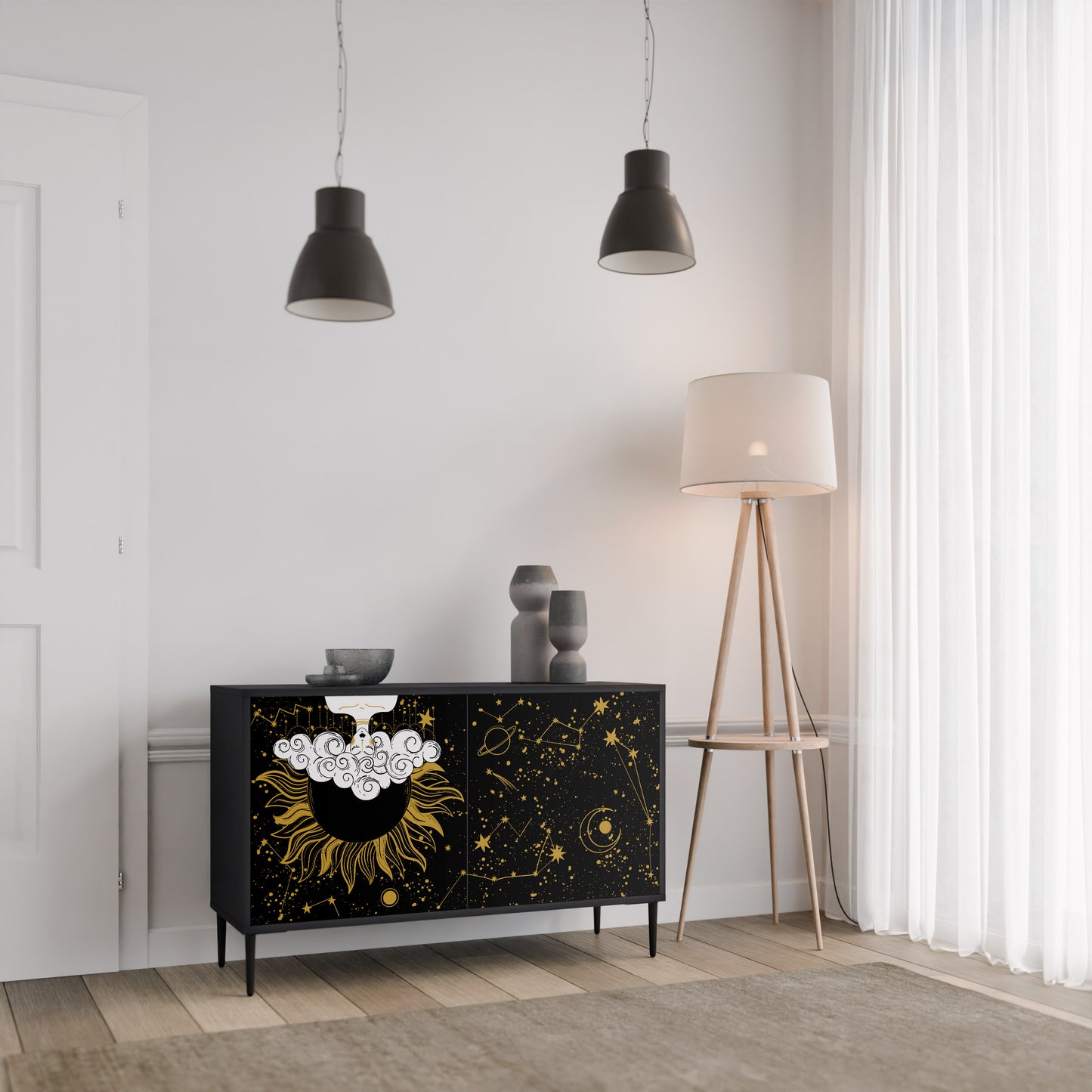 STELLAR CONSTELLATIONS 2-dörrars skänk i svart finish
