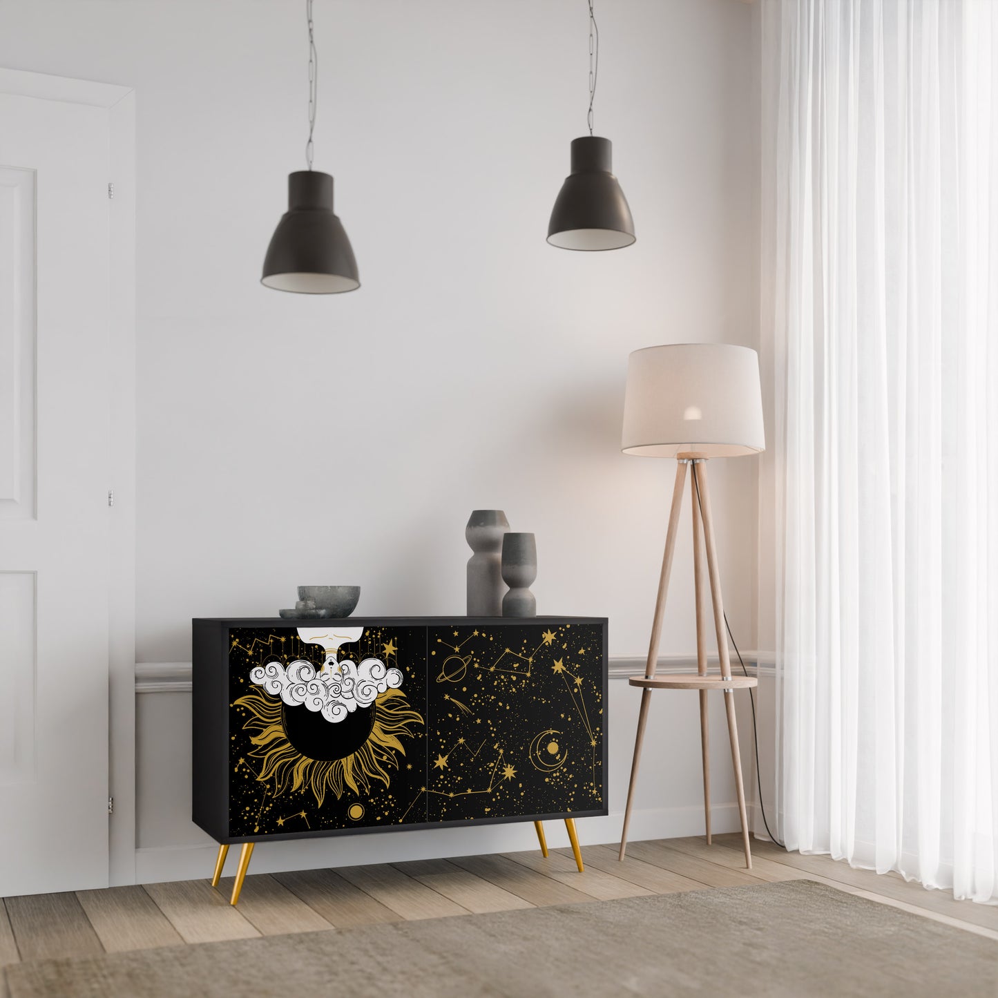 STELLAR CONSTELLATIONS 2-dörrars skänk i svart finish