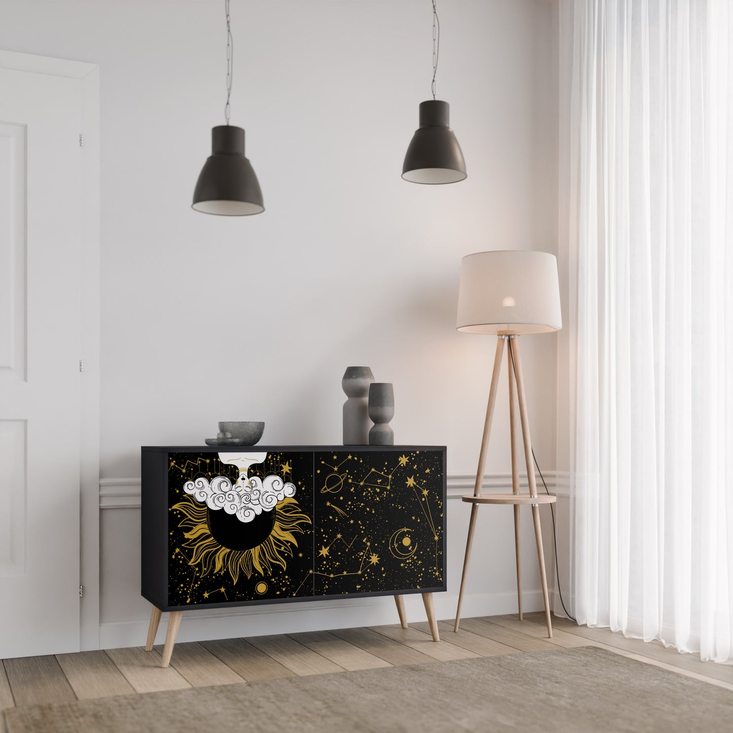 STELLAR CONSTELLATIONS 2-dörrars skänk i svart finish