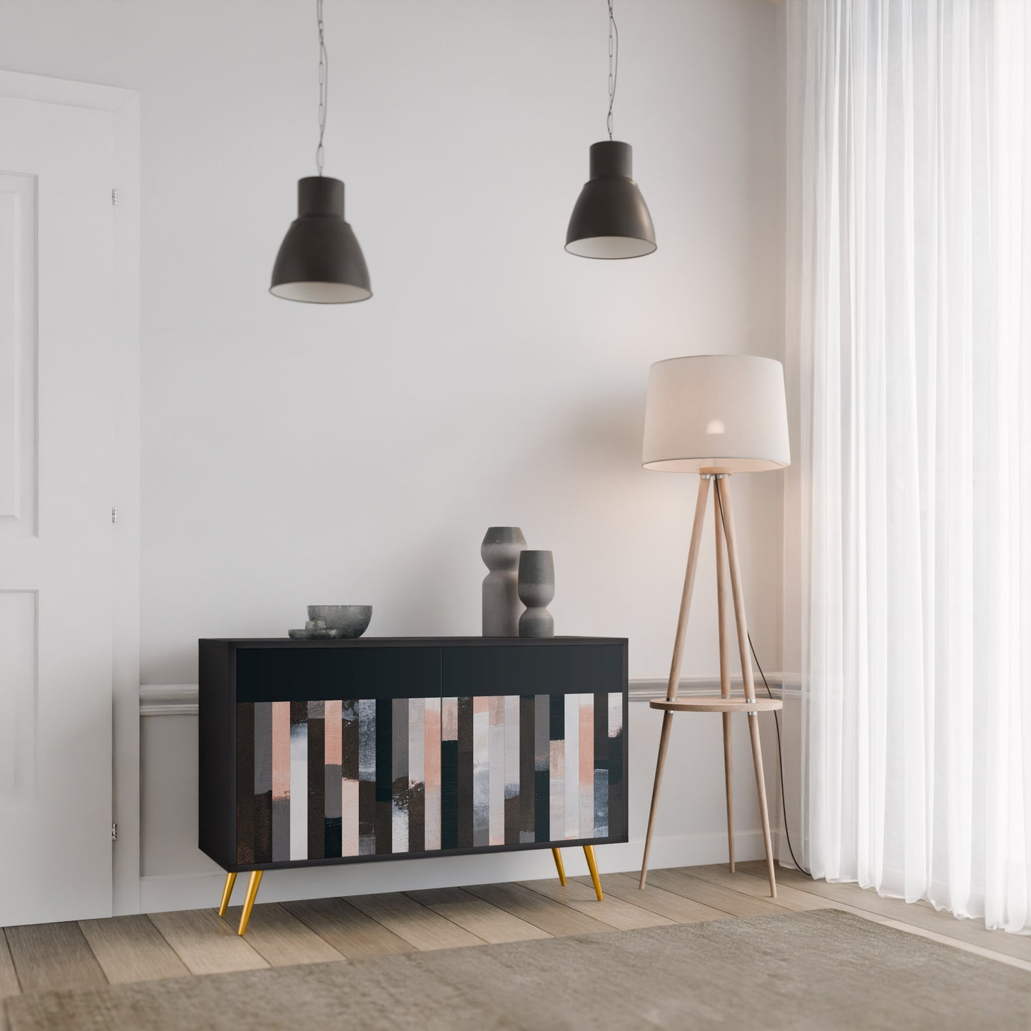COLLAGE OF RECTANGLES 2-Door Sideboard in Black Finish