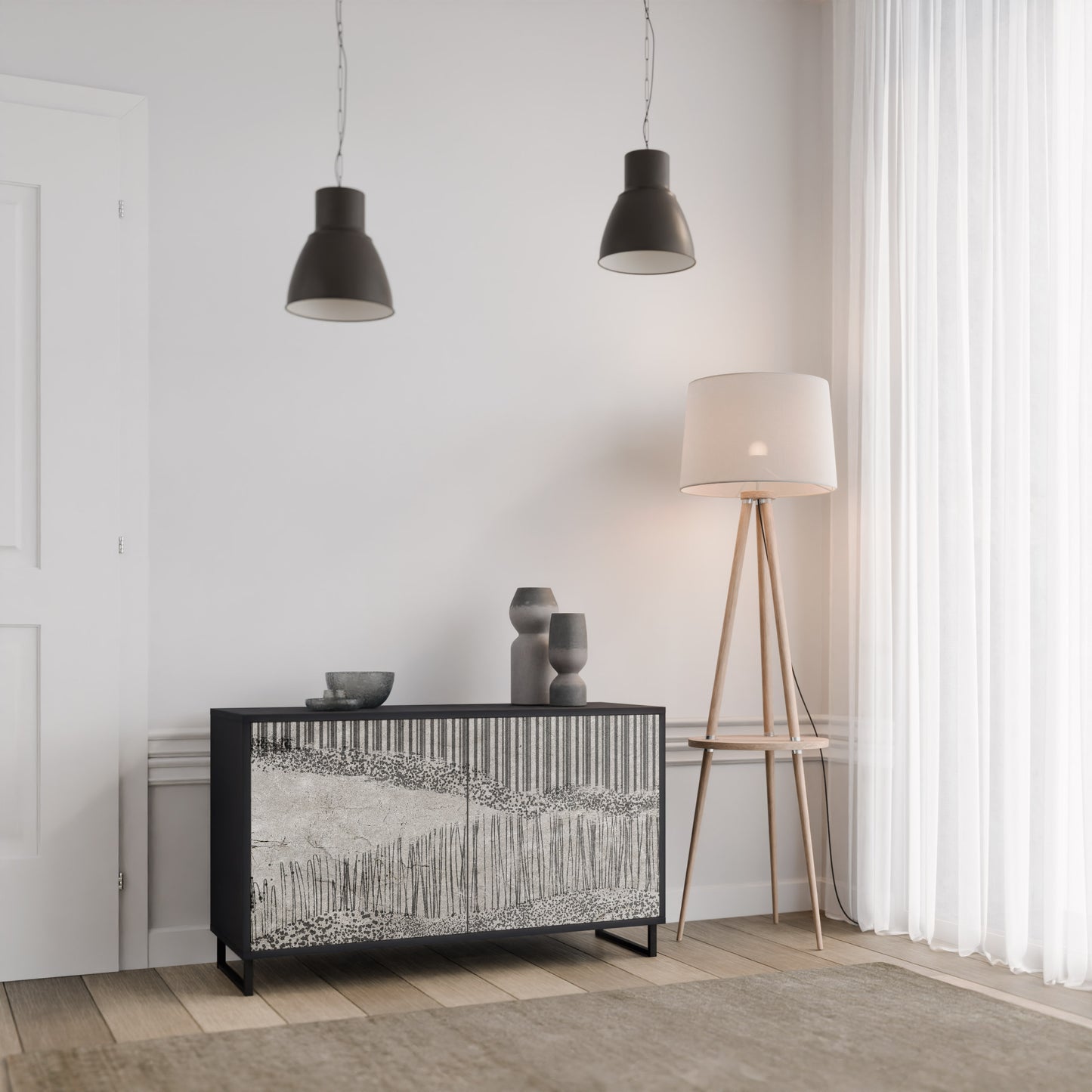 GRAIN LINES 2-Door Sideboard in Black Finish