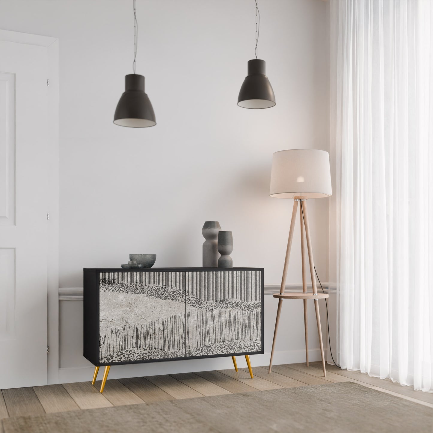 GRAIN LINES 2-Door Sideboard in Black Finish