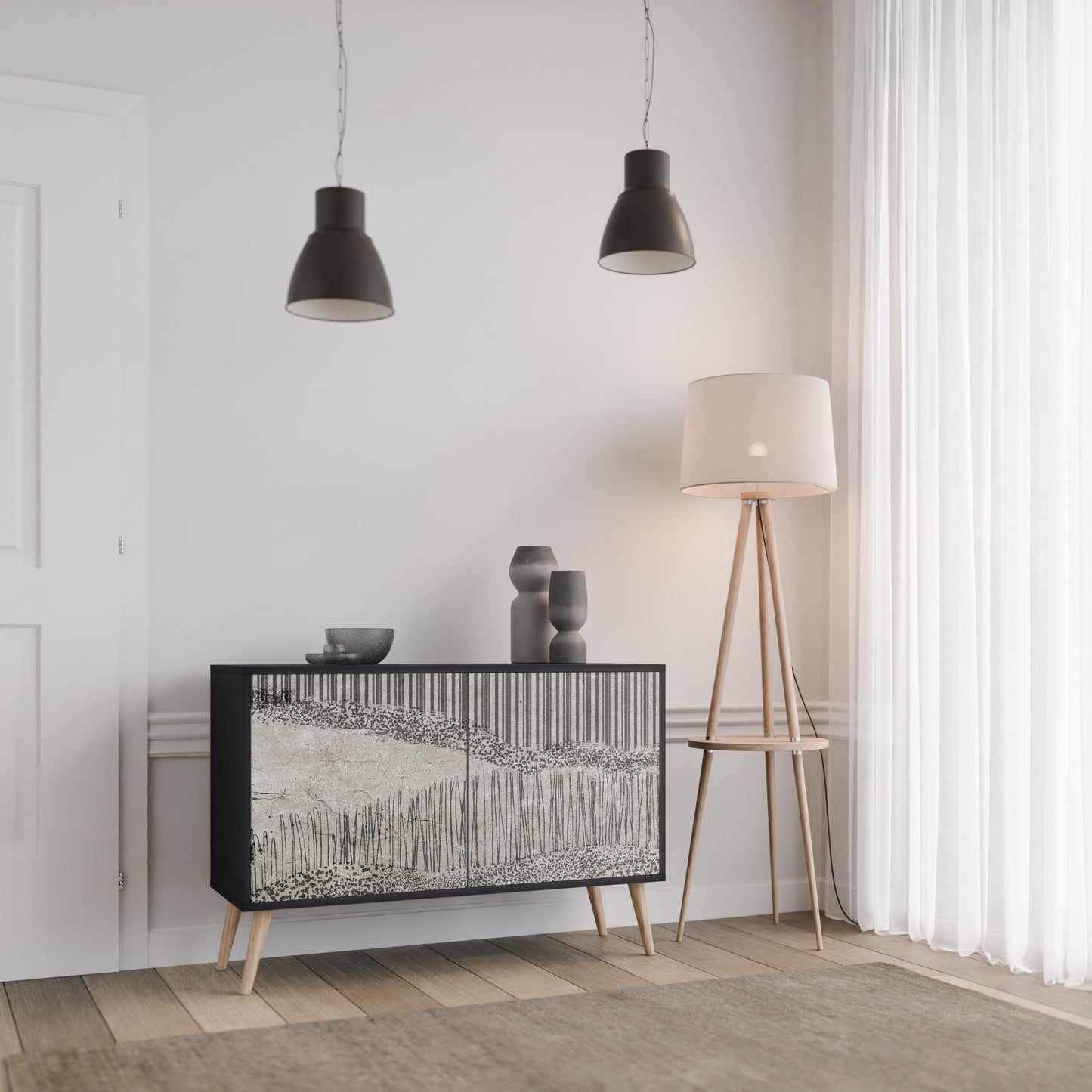 GRAIN LINES 2-Door Sideboard in Black Finish