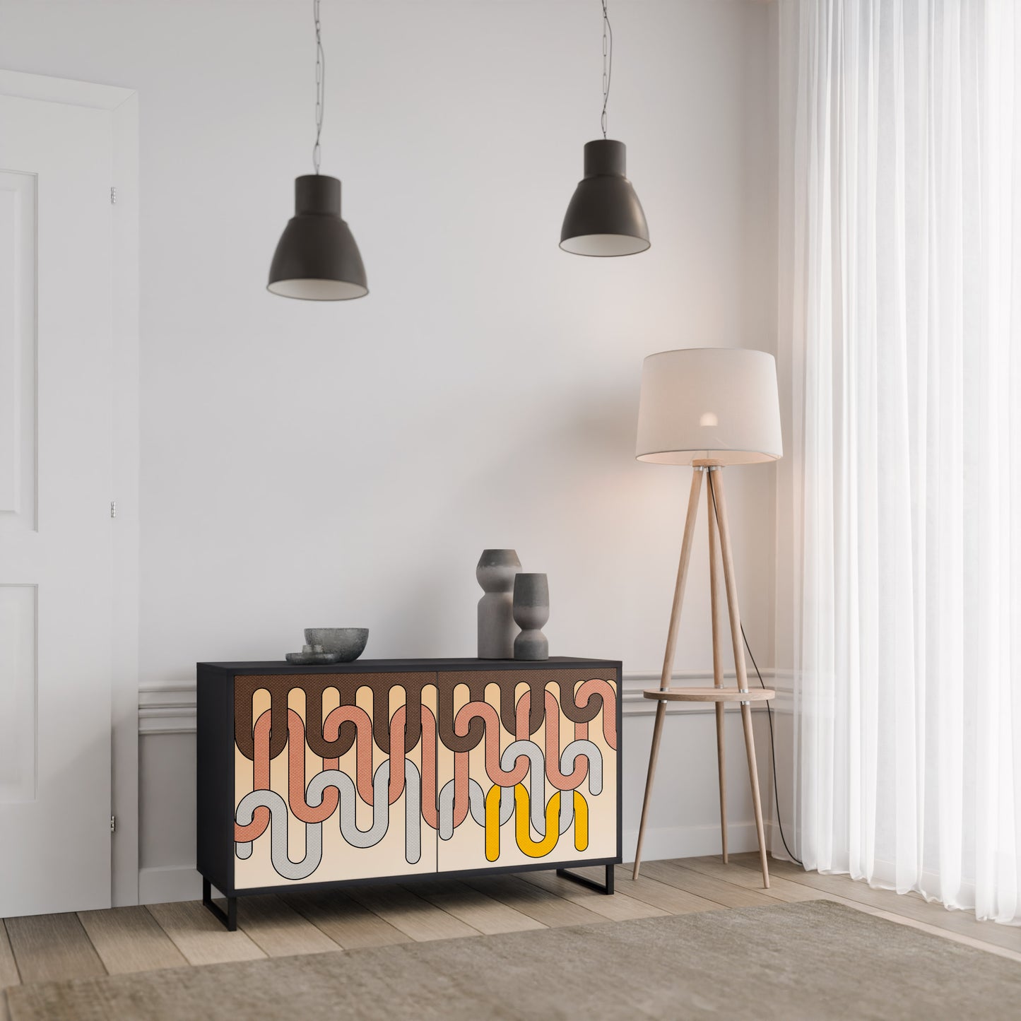COLORFUL STRINGS 2-Door Sideboard in Black Finish