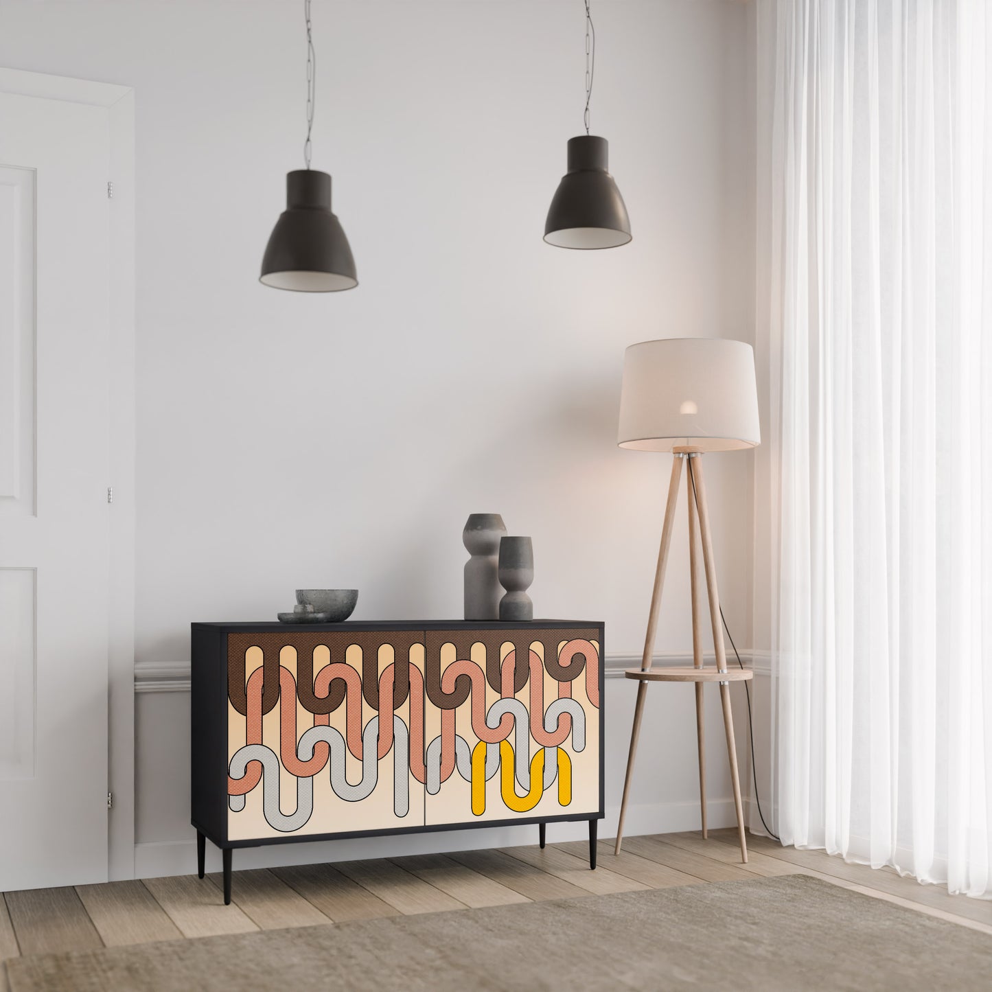 COLORFUL STRINGS 2-Door Sideboard in Black Finish