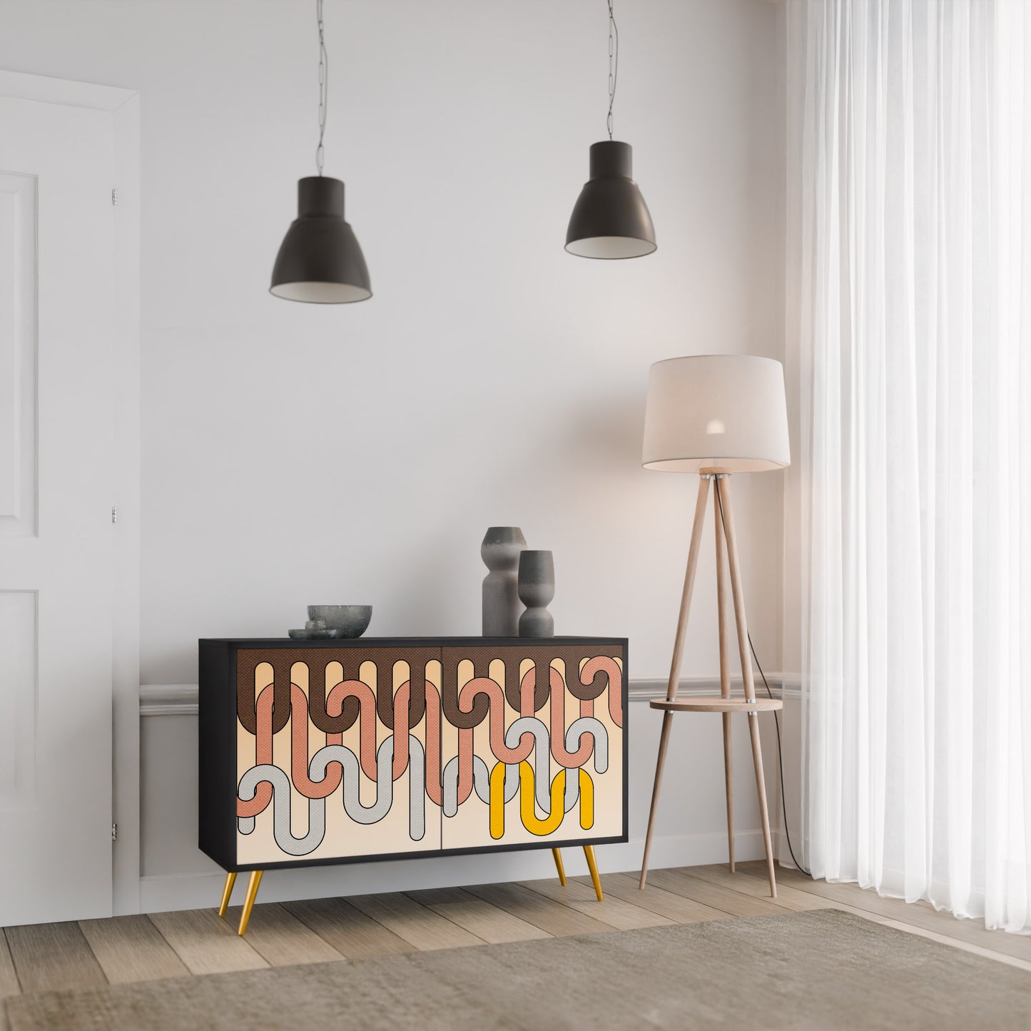 COLORFUL STRINGS 2-Door Sideboard in Black Finish