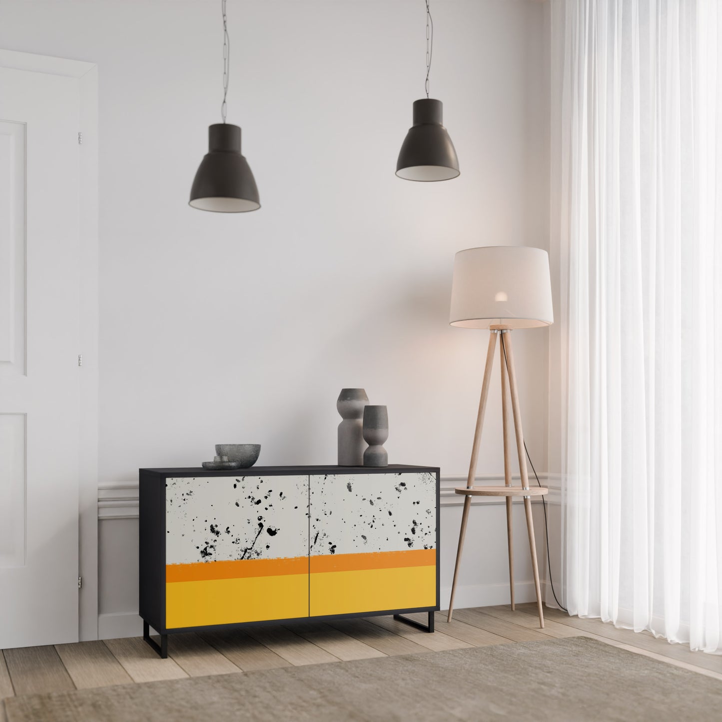 FÄRGAD AV ORANGE 2-dörrars skänk i svart finish