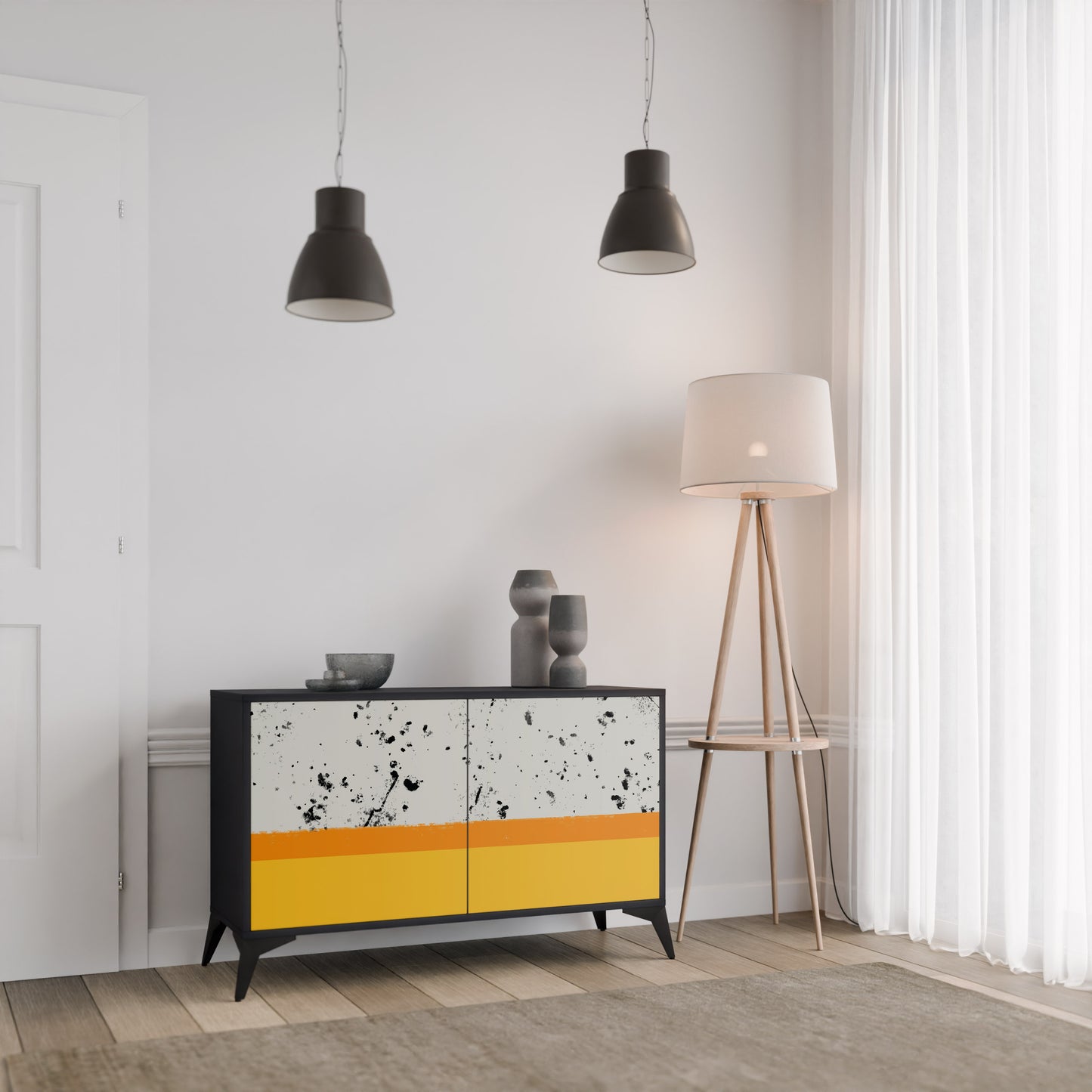 FÄRGAD AV ORANGE 2-dörrars skänk i svart finish