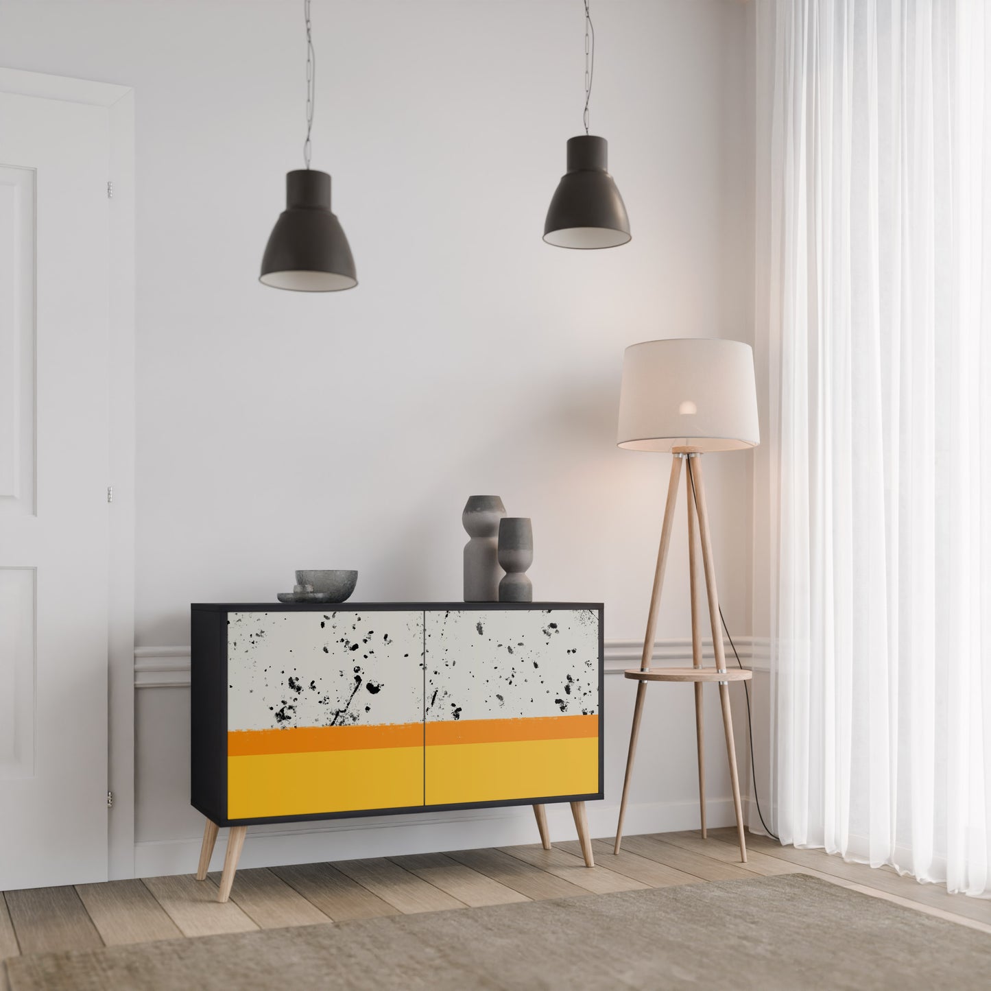 FÄRGAD AV ORANGE 2-dörrars skänk i svart finish