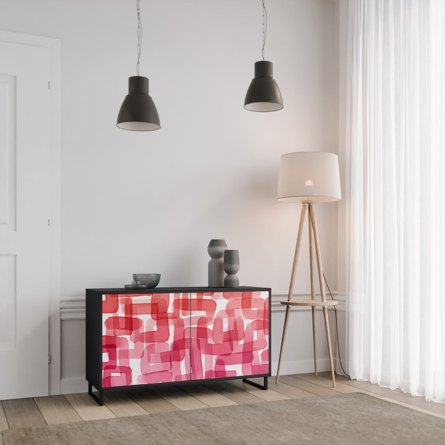 KALEIDOSKOPISK KUBISM 2-dörrars skänk i svart finish