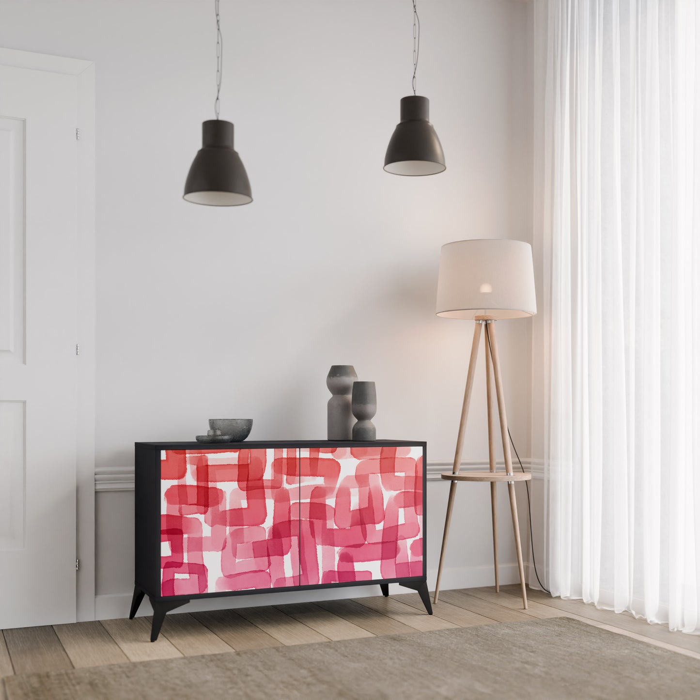 KALEIDOSKOPISK KUBISM 2-dörrars skänk i svart finish