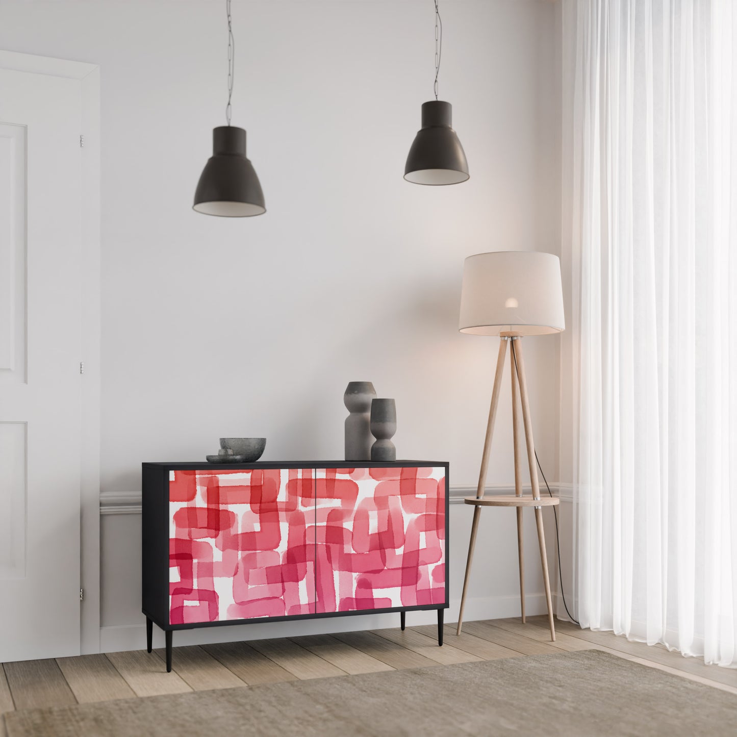 KALEIDOSKOPISK KUBISM 2-dörrars skänk i svart finish