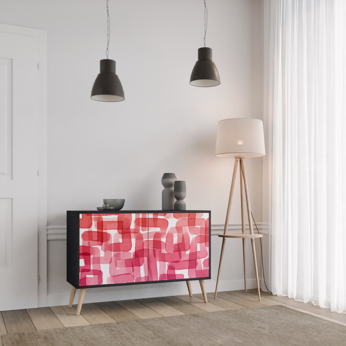 KALEIDOSKOPISK KUBISM 2-dörrars skänk i svart finish