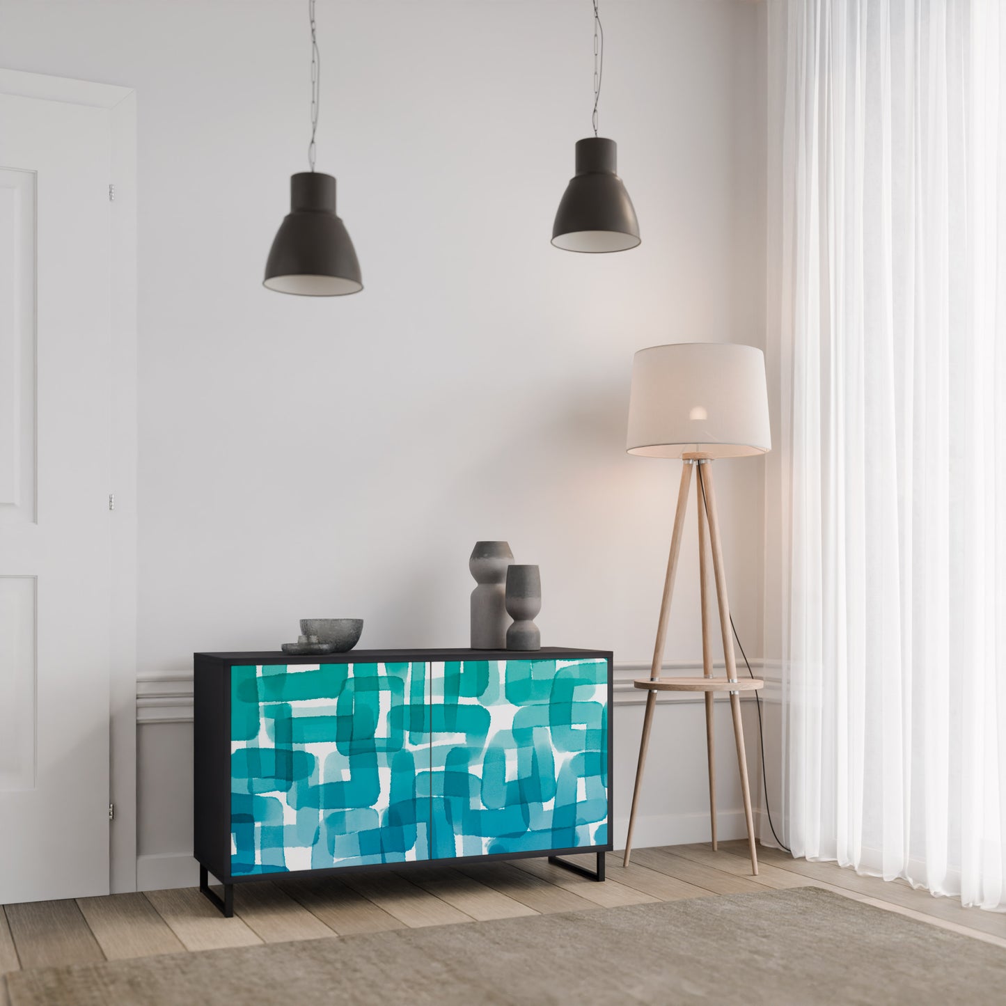 TURKOS RECTANGLES 2-dörrars skänk i svart finish