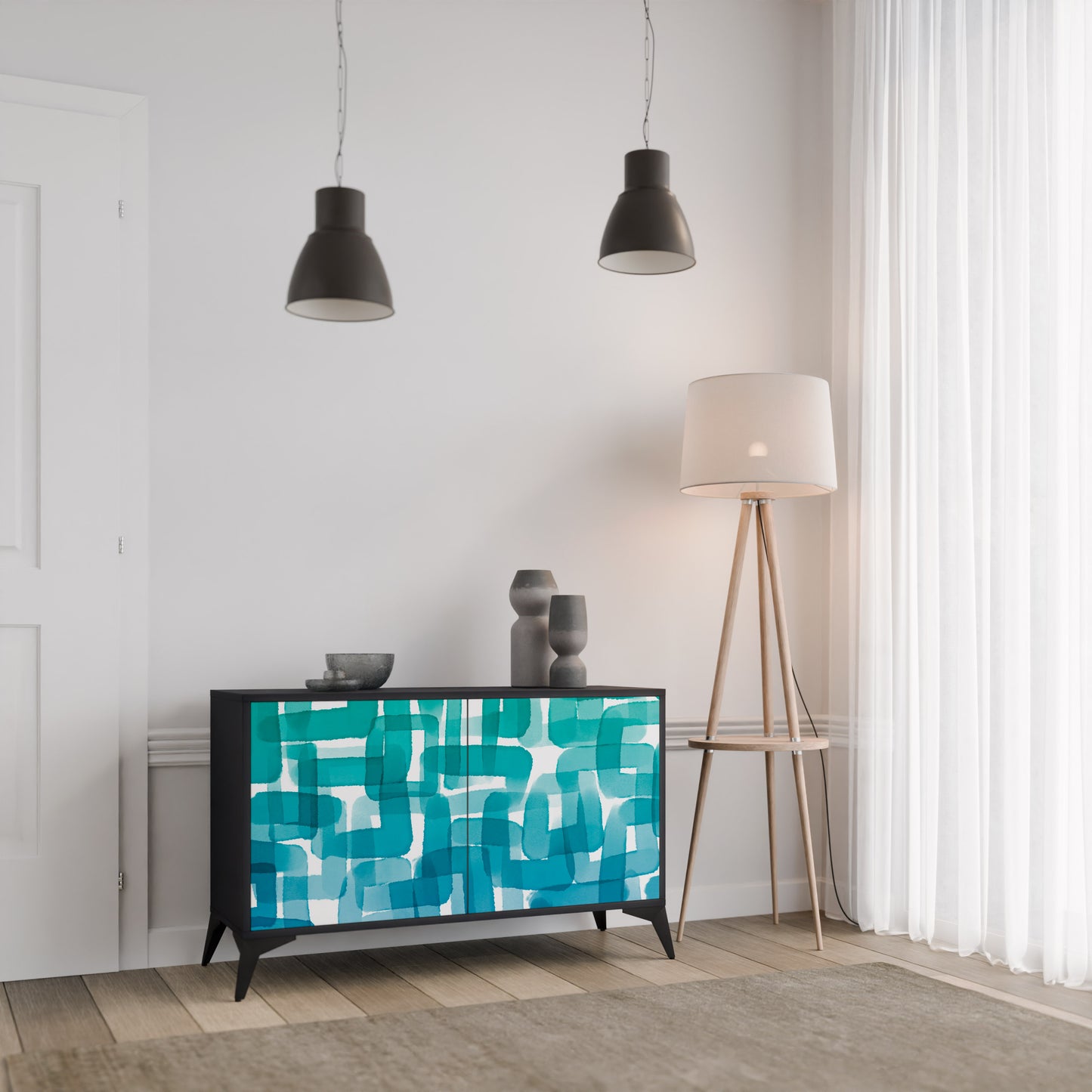 TURKOS RECTANGLES 2-dörrars skänk i svart finish
