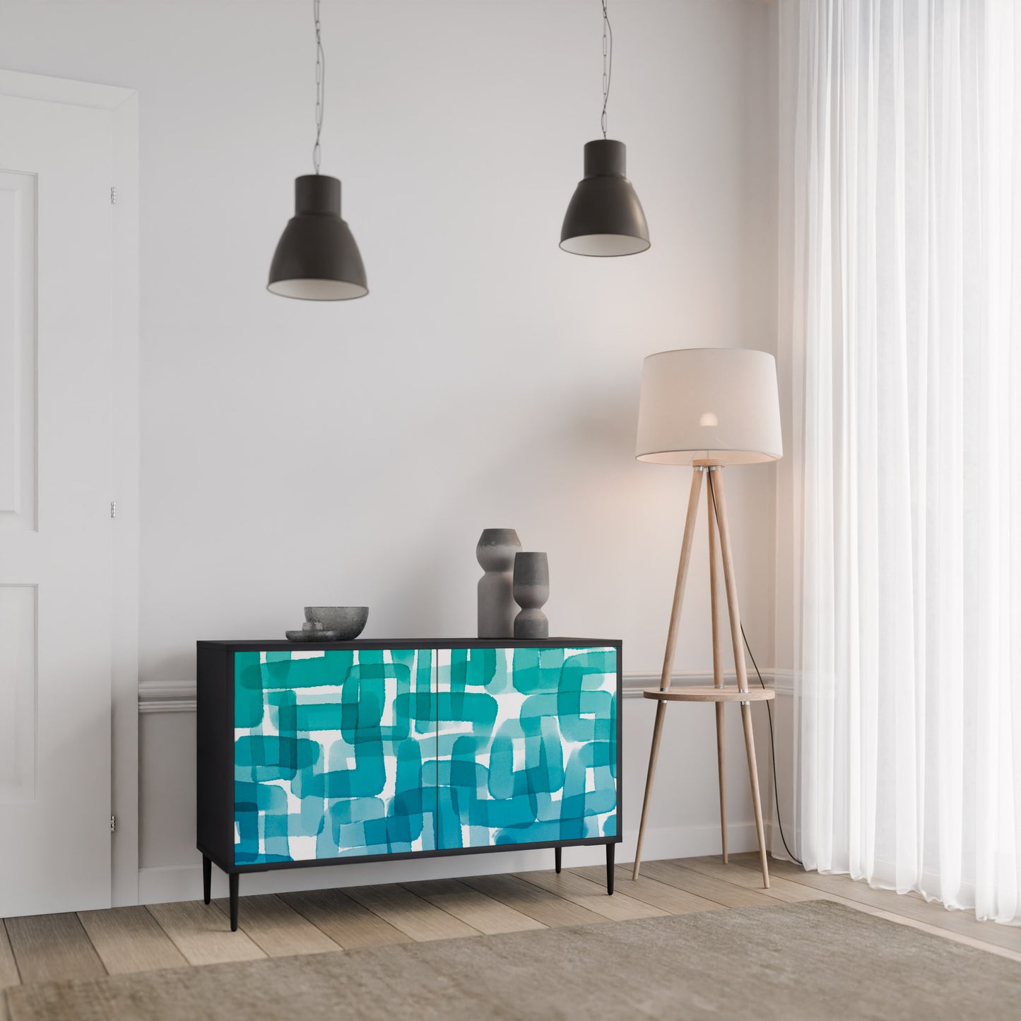TURKOS RECTANGLES 2-dörrars skänk i svart finish