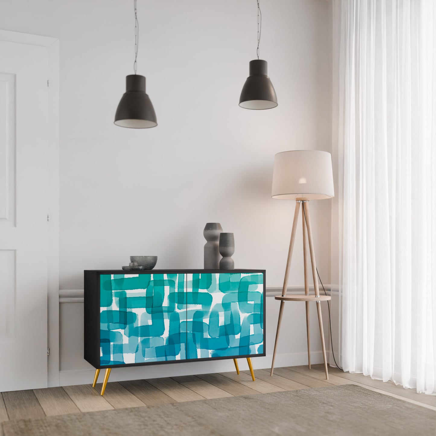 TURKOS RECTANGLES 2-dörrars skänk i svart finish