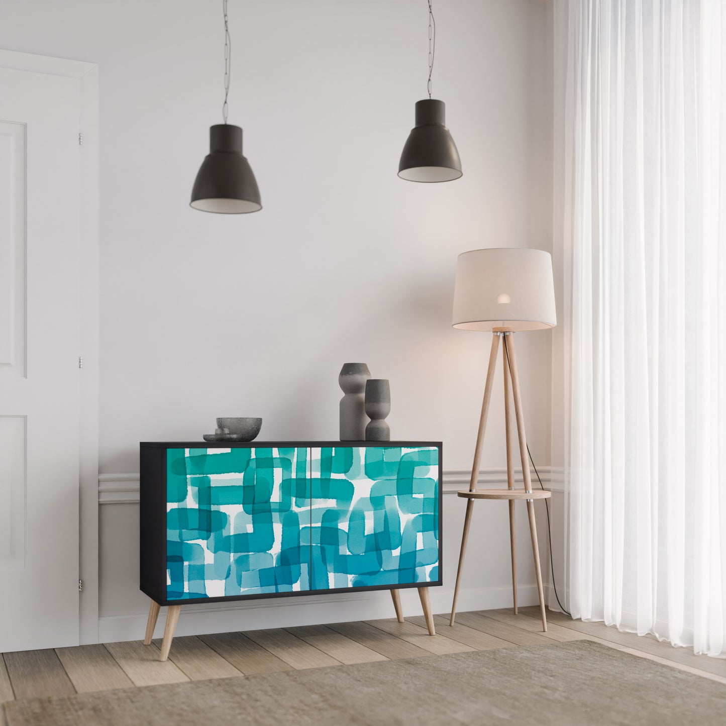 TURKOS RECTANGLES 2-dörrars skänk i svart finish
