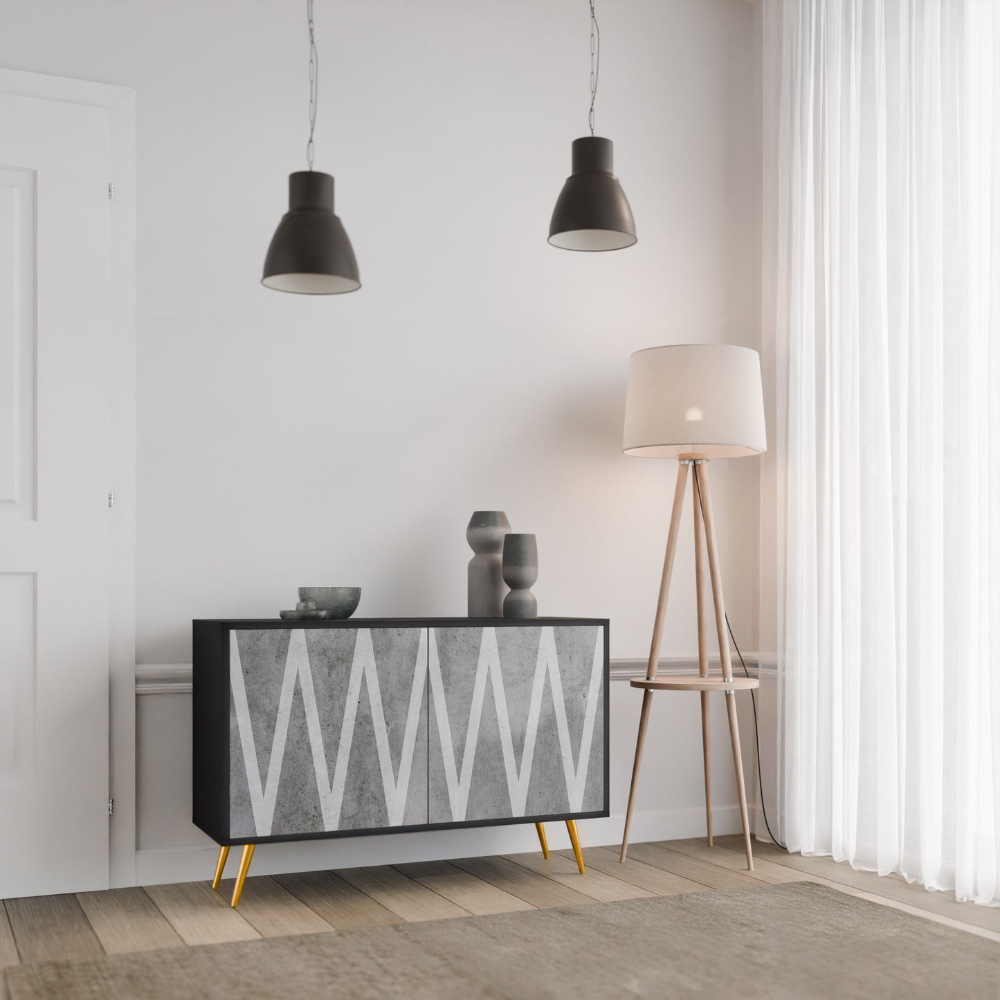 SOLID ZIG ZAG 2-dörrars skänk i svart finish