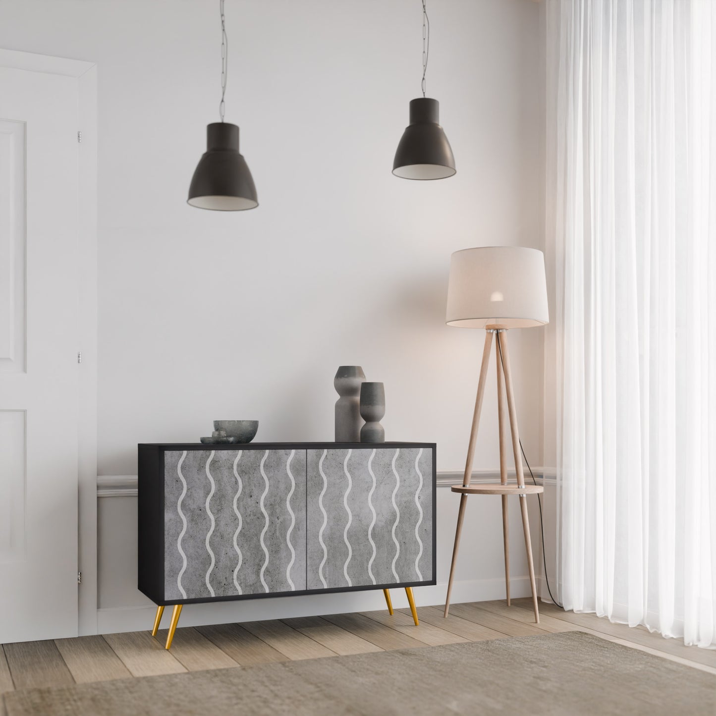 WAVES OF CONCRETE 2-Door Sideboard in Black Finish