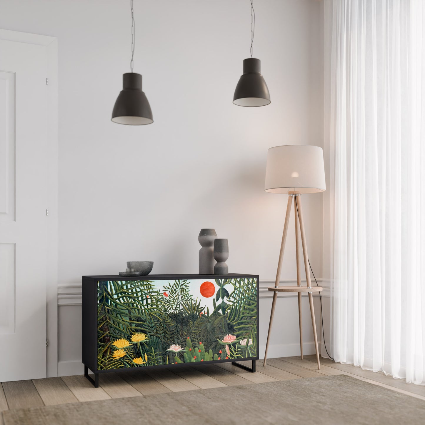 VIRGIN SKOG MED SUNSET 2-dörrars skänk i svart finish