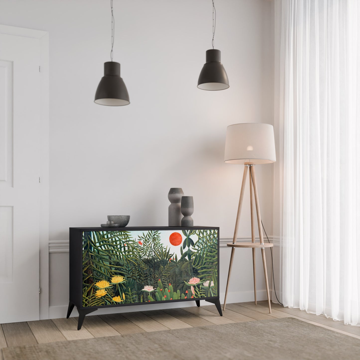VIRGIN SKOG MED SUNSET 2-dörrars skänk i svart finish