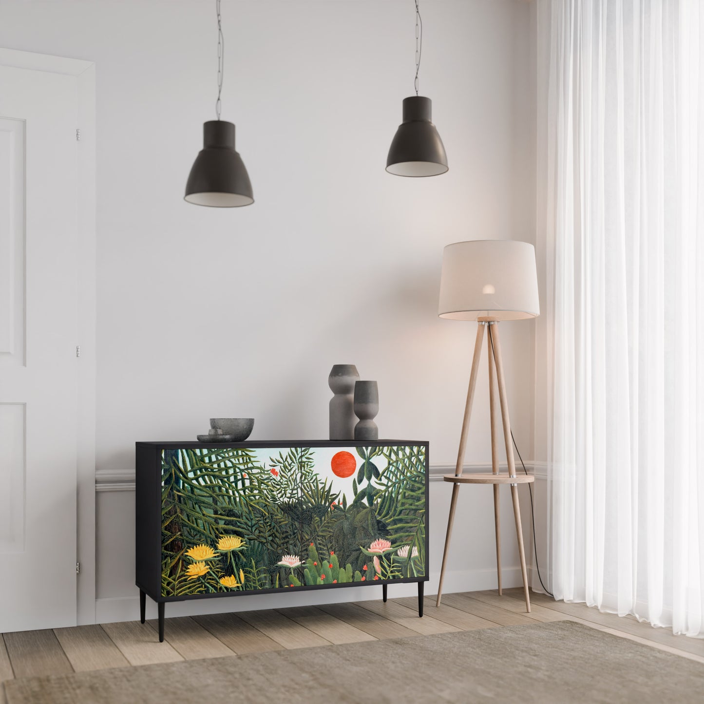 VIRGIN SKOG MED SUNSET 2-dörrars skänk i svart finish