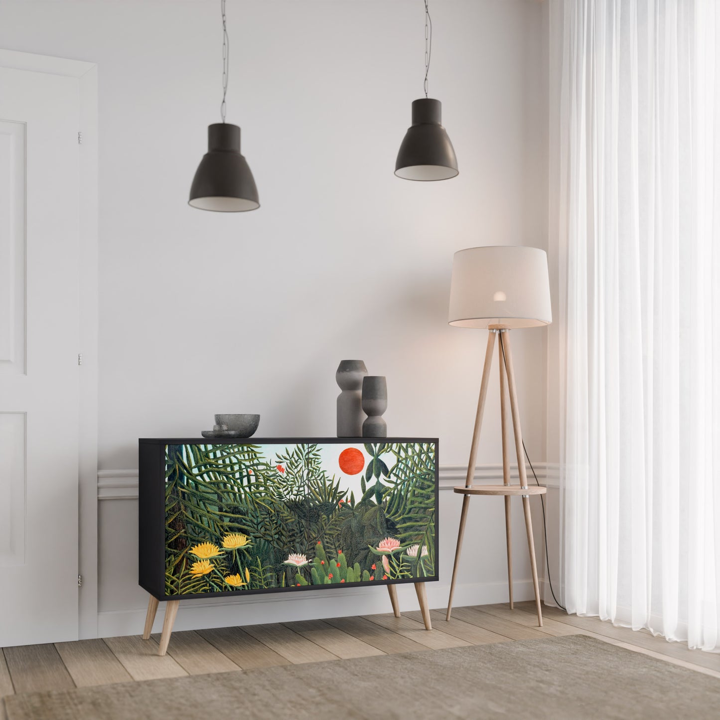 VIRGIN SKOG MED SUNSET 2-dörrars skänk i svart finish