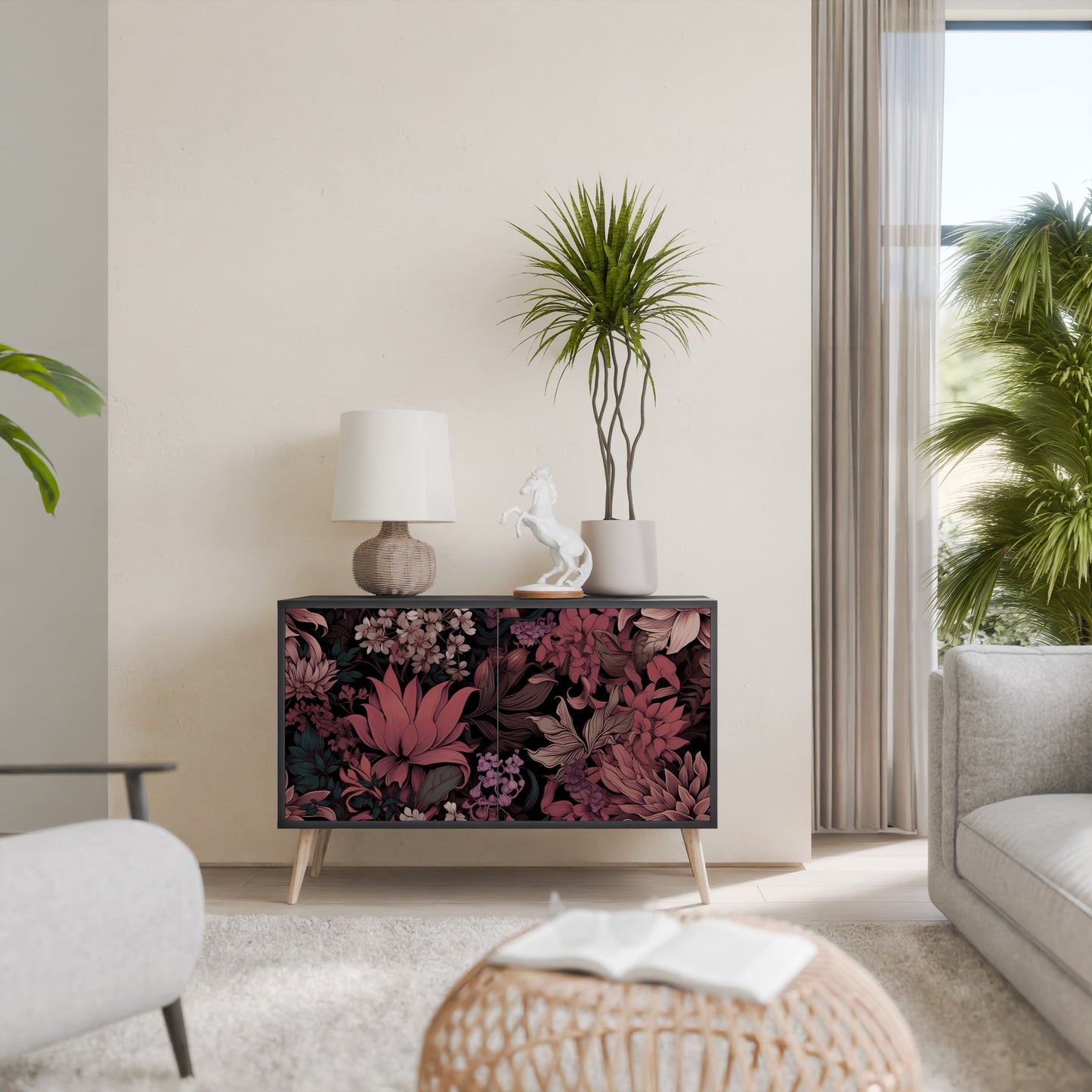 FLORAL WHISPER 2-Door Sideboard in Black Finish