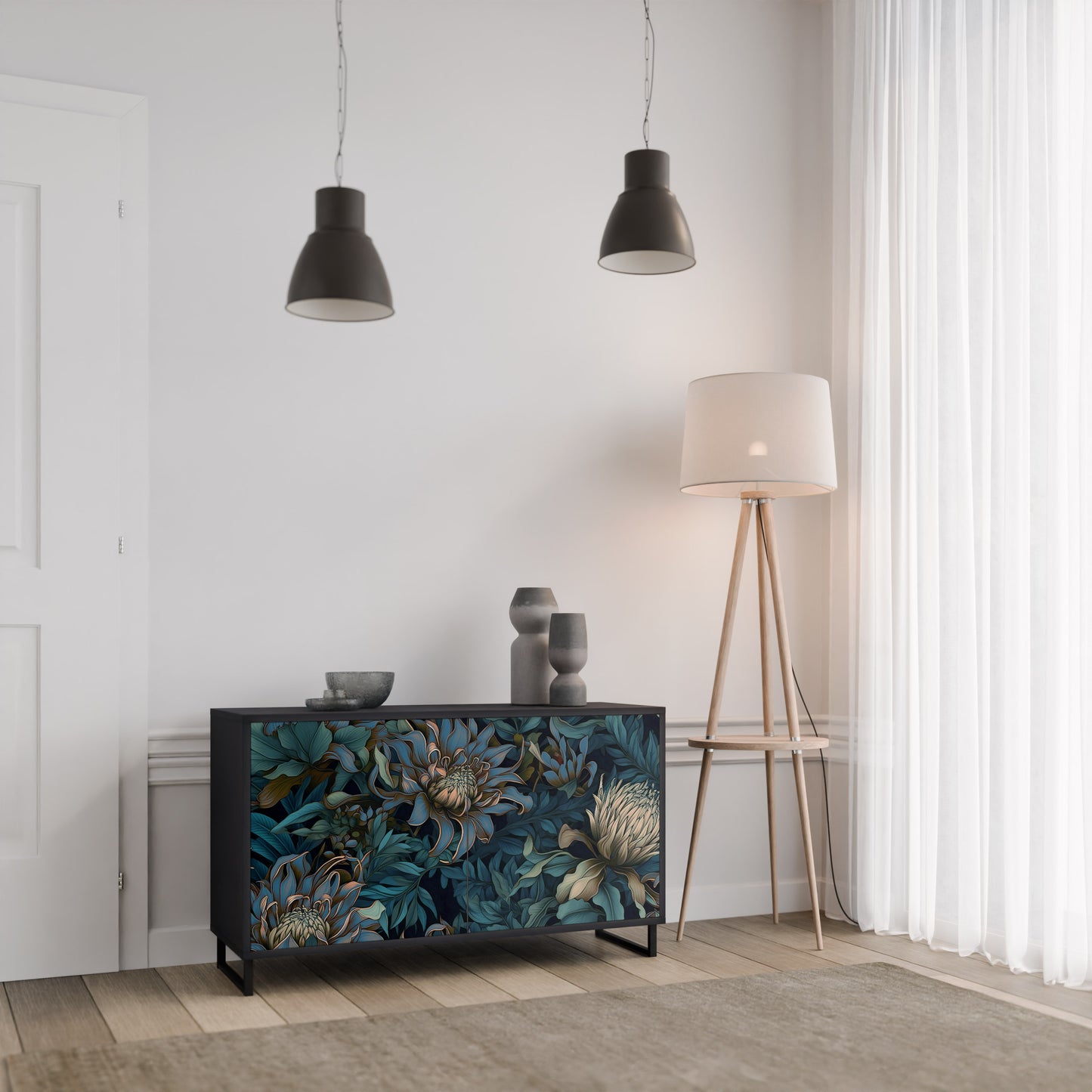 TWILIGHT BLOOM 2-dörrars skänk i svart finish