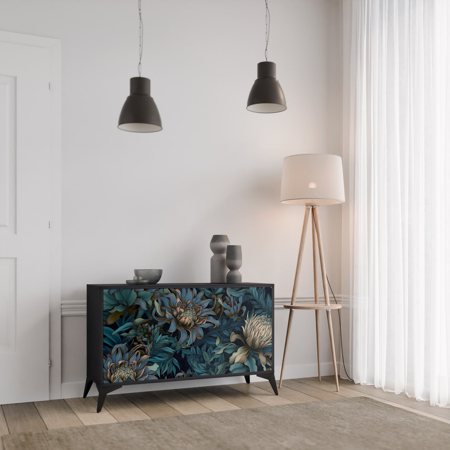 TWILIGHT BLOOM 2-dörrars skänk i svart finish