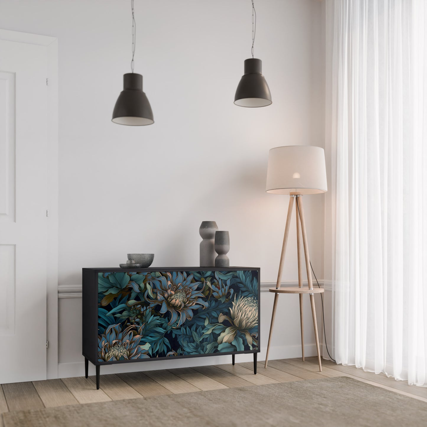 TWILIGHT BLOOM 2-dörrars skänk i svart finish