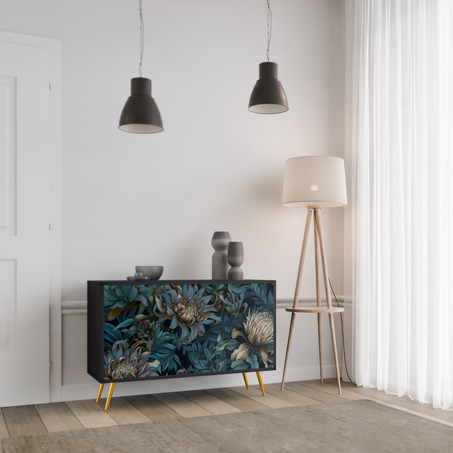 TWILIGHT BLOOM 2-dörrars skänk i svart finish