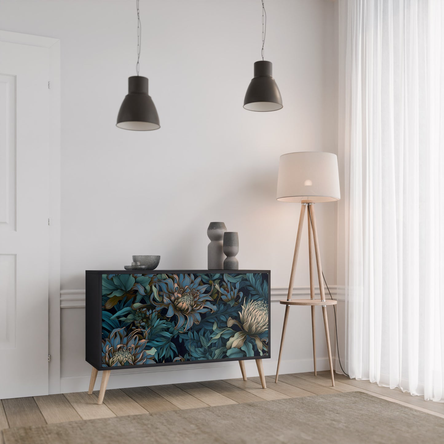 TWILIGHT BLOOM 2-dörrars skänk i svart finish
