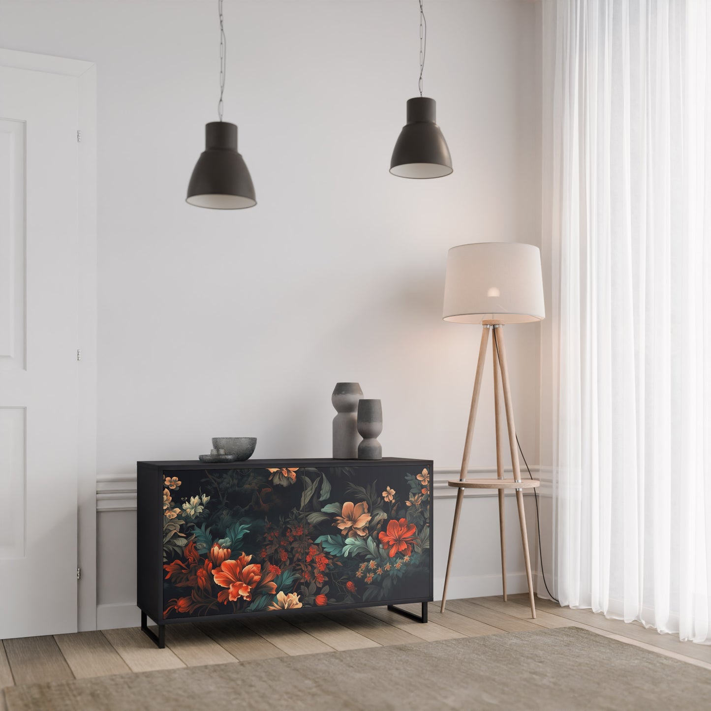 IMAGINARY BLOSSOM 2-Door Sideboard in Black Finish
