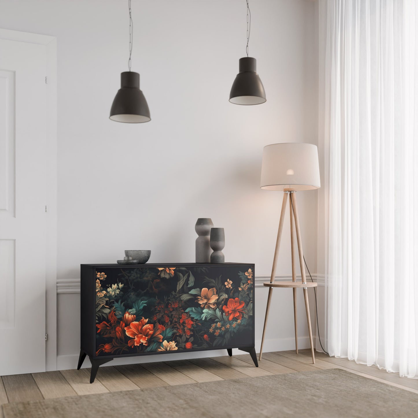 IMAGINARY BLOSSOM 2-Door Sideboard in Black Finish