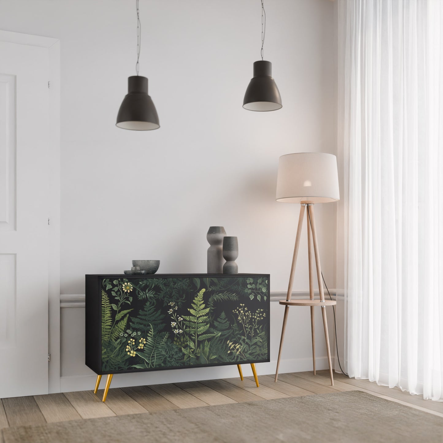 FERN FLOWERS 2-Door Sideboard in Black Finish
