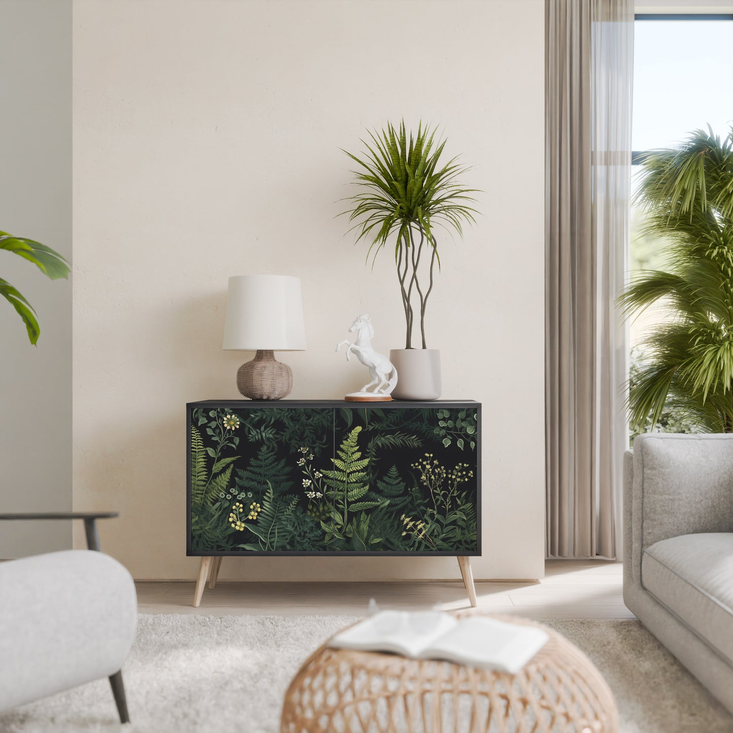 FERN FLOWERS 2-Door Sideboard in Black Finish