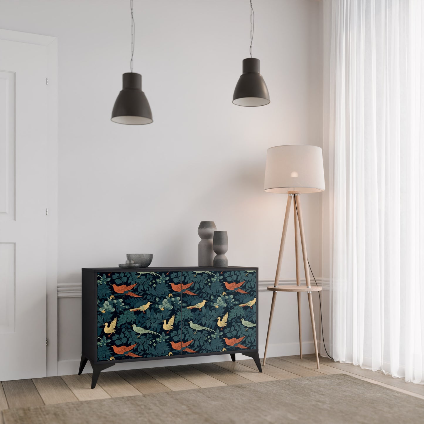 FOWL ORNAMENT 2-Door Sideboard in Black Finish