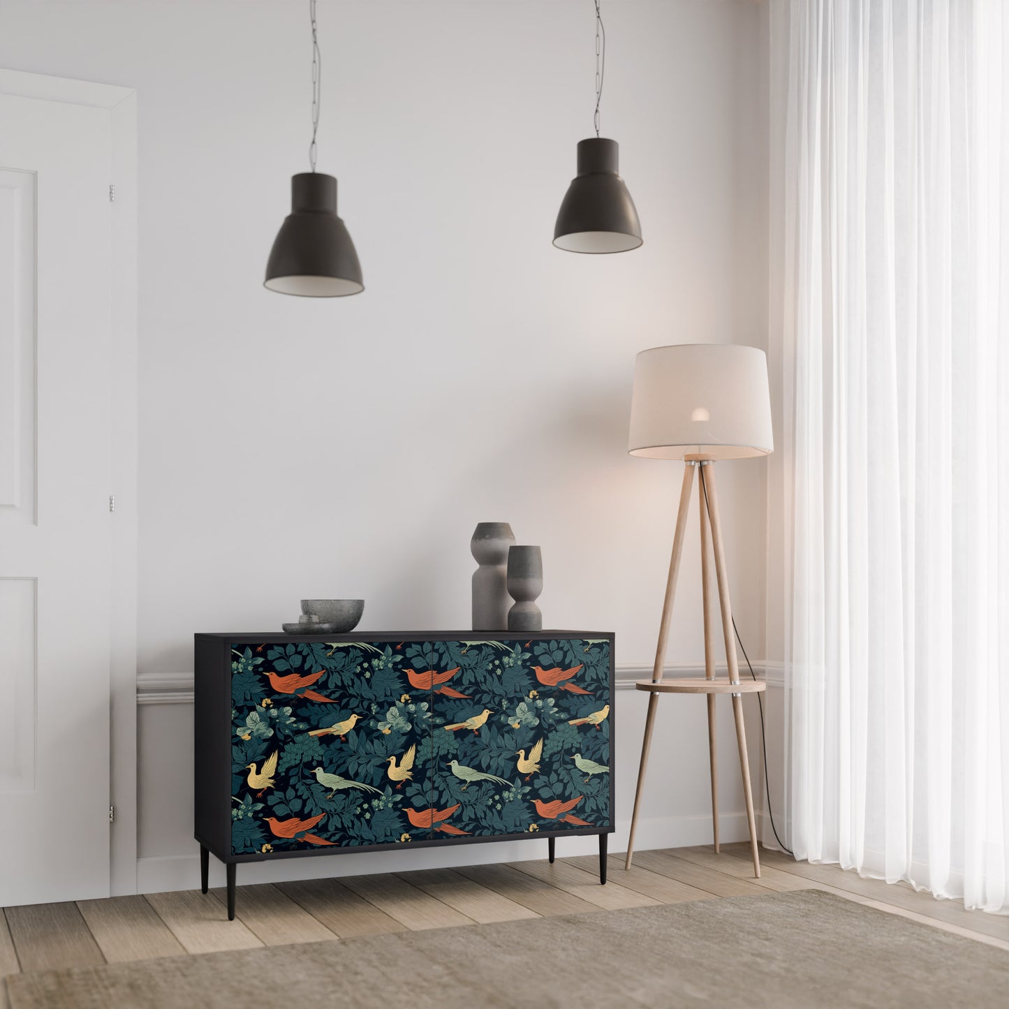 FOWL ORNAMENT 2-Door Sideboard in Black Finish