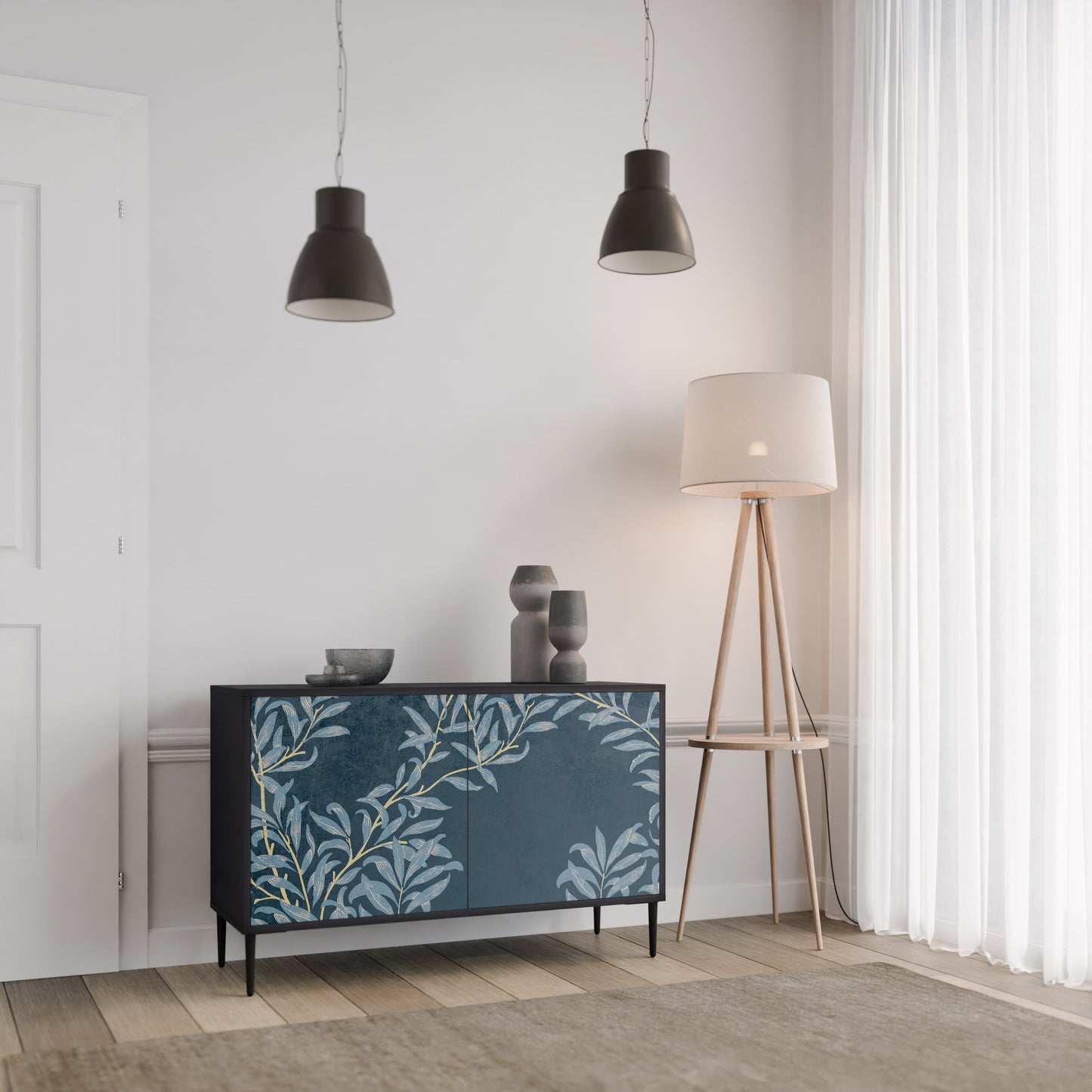 BLUE LEAVES 2-Door Sideboard in Black Finish