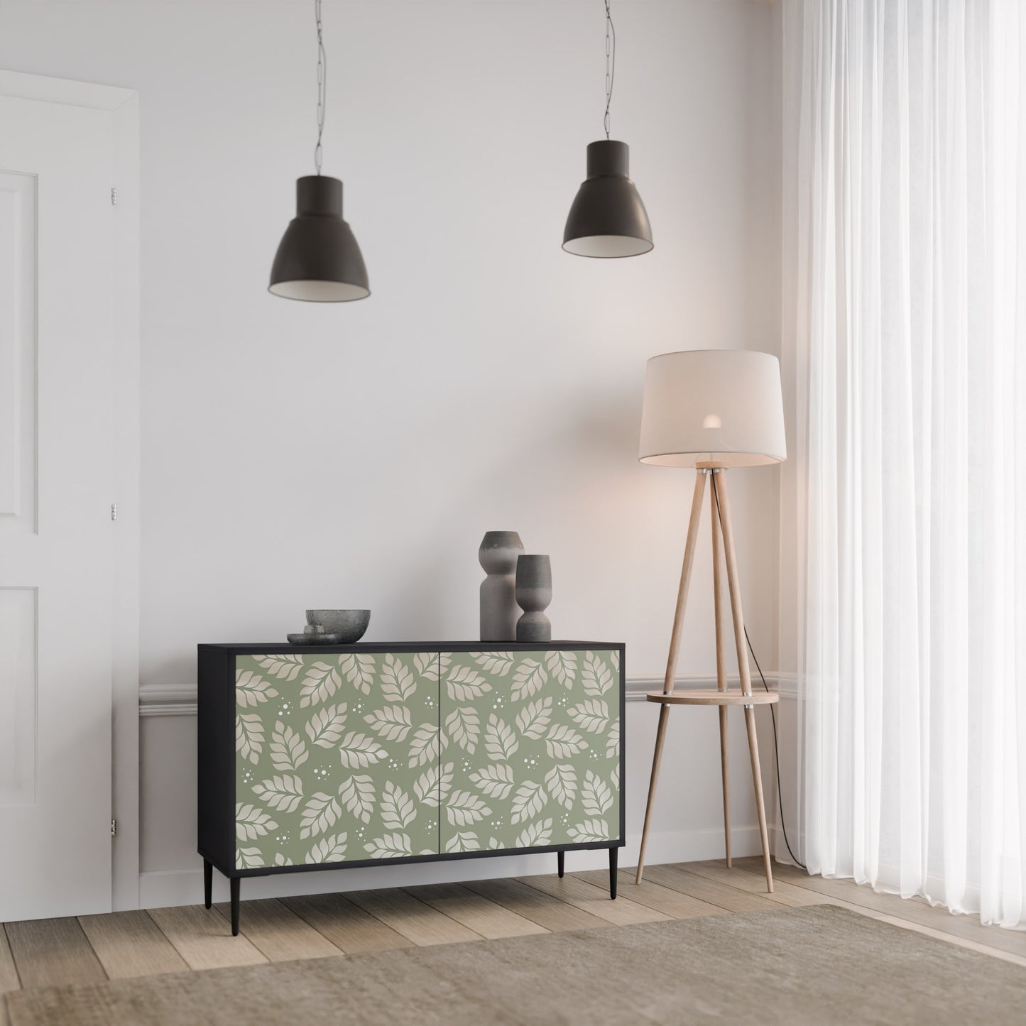 LEAVES ON GREEN 2-Door Sideboard in Black Finish