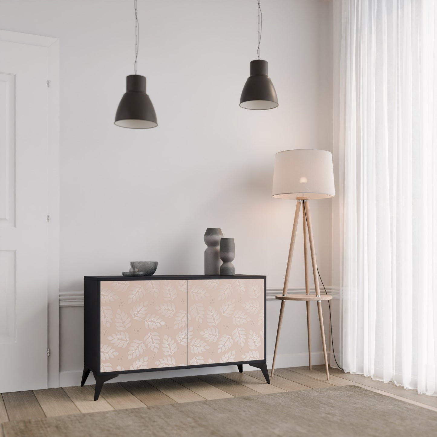 LEAVES ON BEIGE 2-Door Sideboard in Black Finish