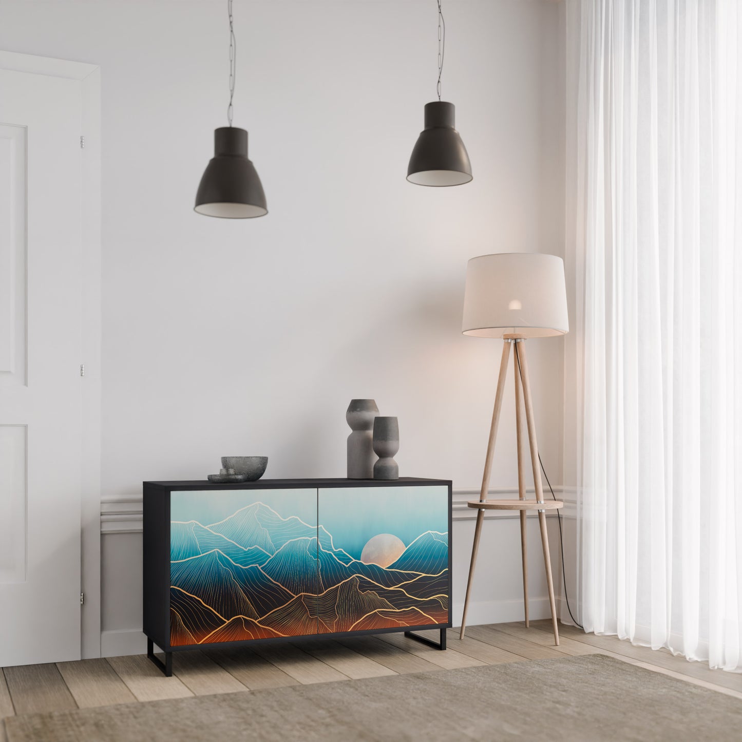 LUNAR SECRETS 2-Door Sideboard in Black Finish