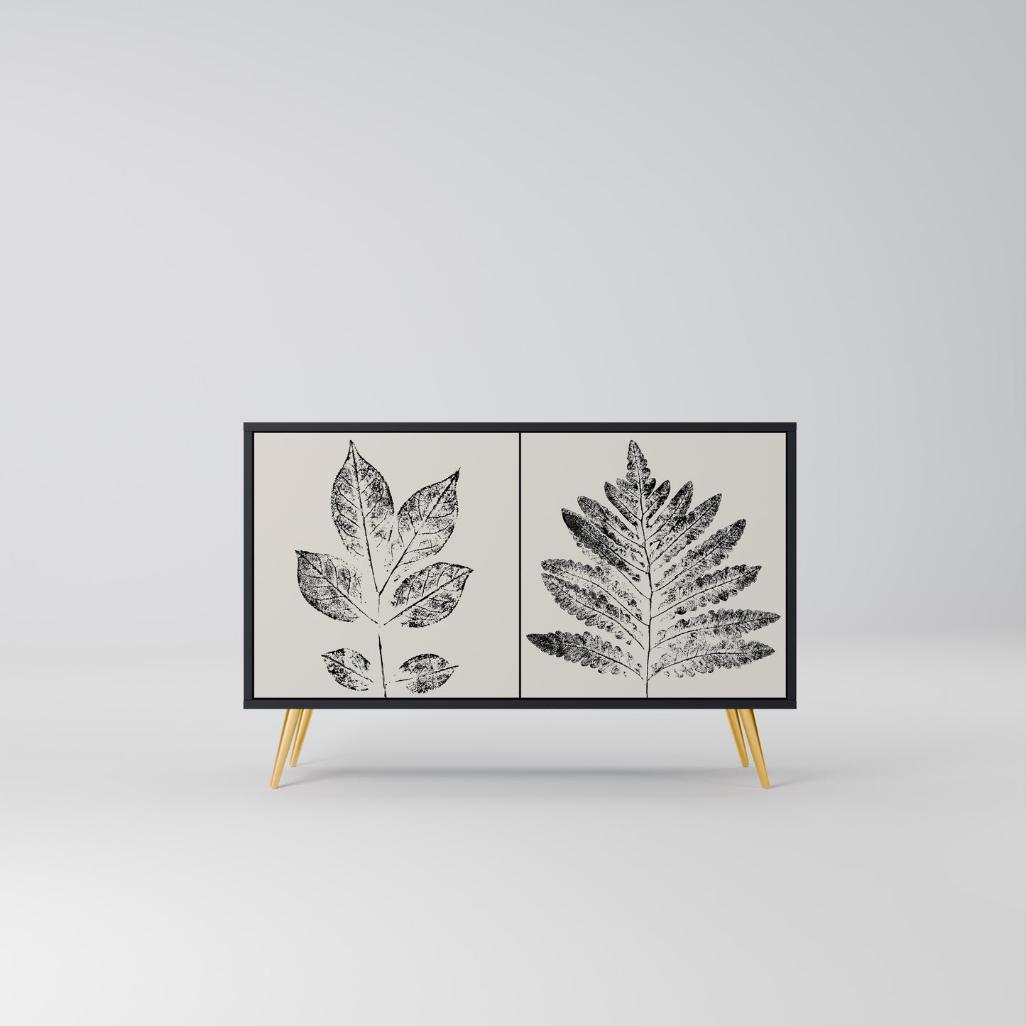 LEAFY STAMPS 2-Door Sideboard in Black Finish